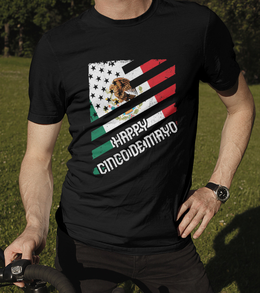 Cinco De Mayo Happy Mexico US Flag Eagle Stripes T-Shirt
