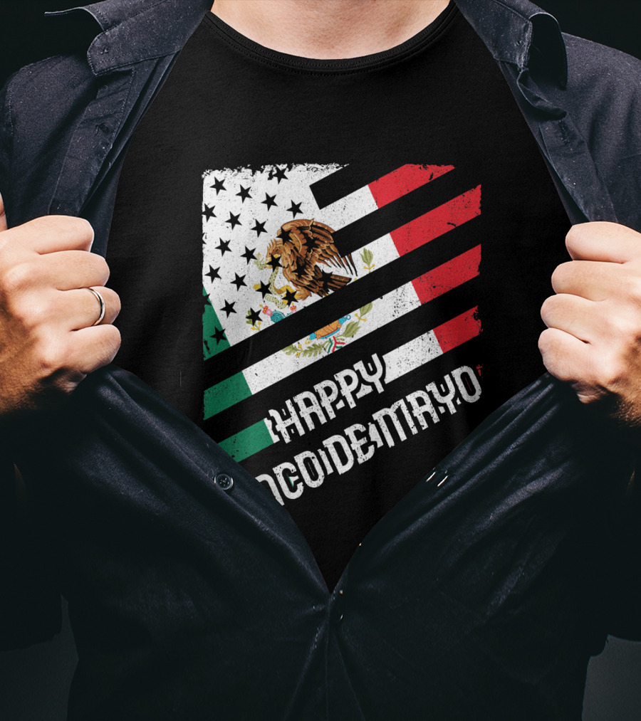 Cinco De Mayo Happy Mexico US Flag Eagle Stripes T-Shirt