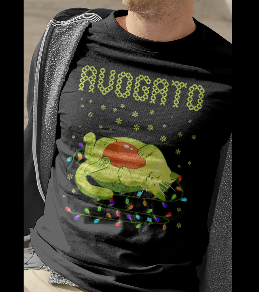 Avogato Cat With Colorful Lights Funny Cinco De Mayo Meow T-Shirt