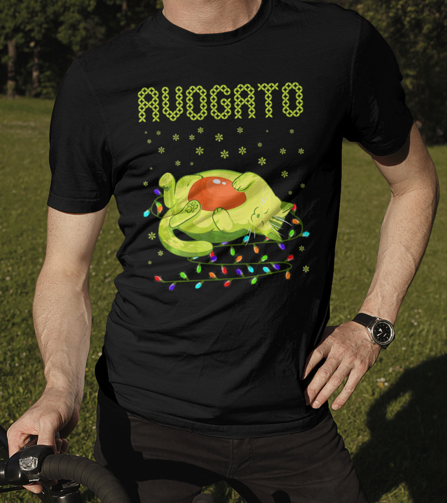 Avogato Cat With Colorful Lights Funny Cinco De Mayo Meow T-Shirt
