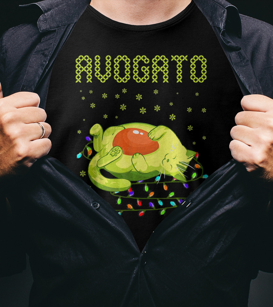 Avogato Cat With Colorful Lights Funny Cinco De Mayo Meow T-Shirt