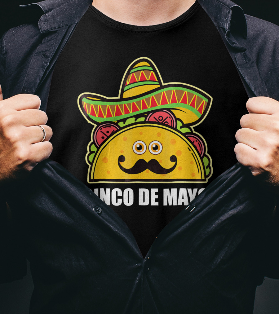 Cinco De Mayo Sombrero Taco With Eyes And Mustache T-Shirt
