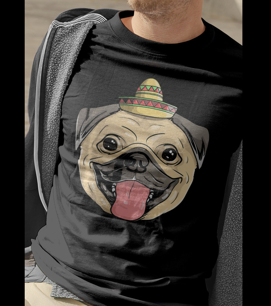 Fiesta Pug Dog Sombrero Cinco De Mayo T-Shirt