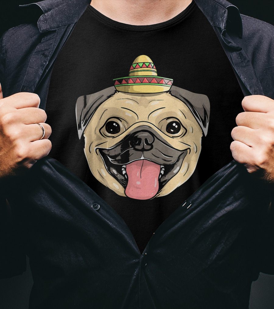 Fiesta Pug Dog Sombrero Cinco De Mayo T-Shirt