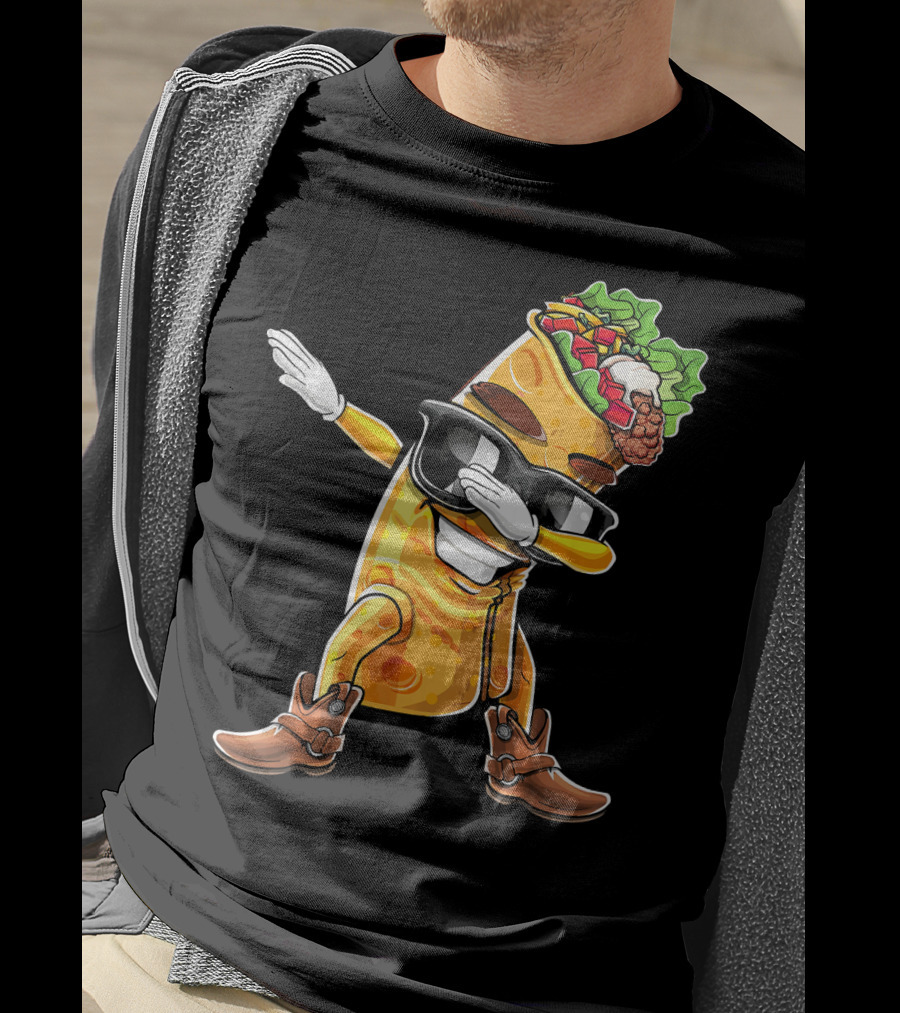 Dabbing Burrito With Cowboy Boots Cinco De Mayo Party T-Shirt