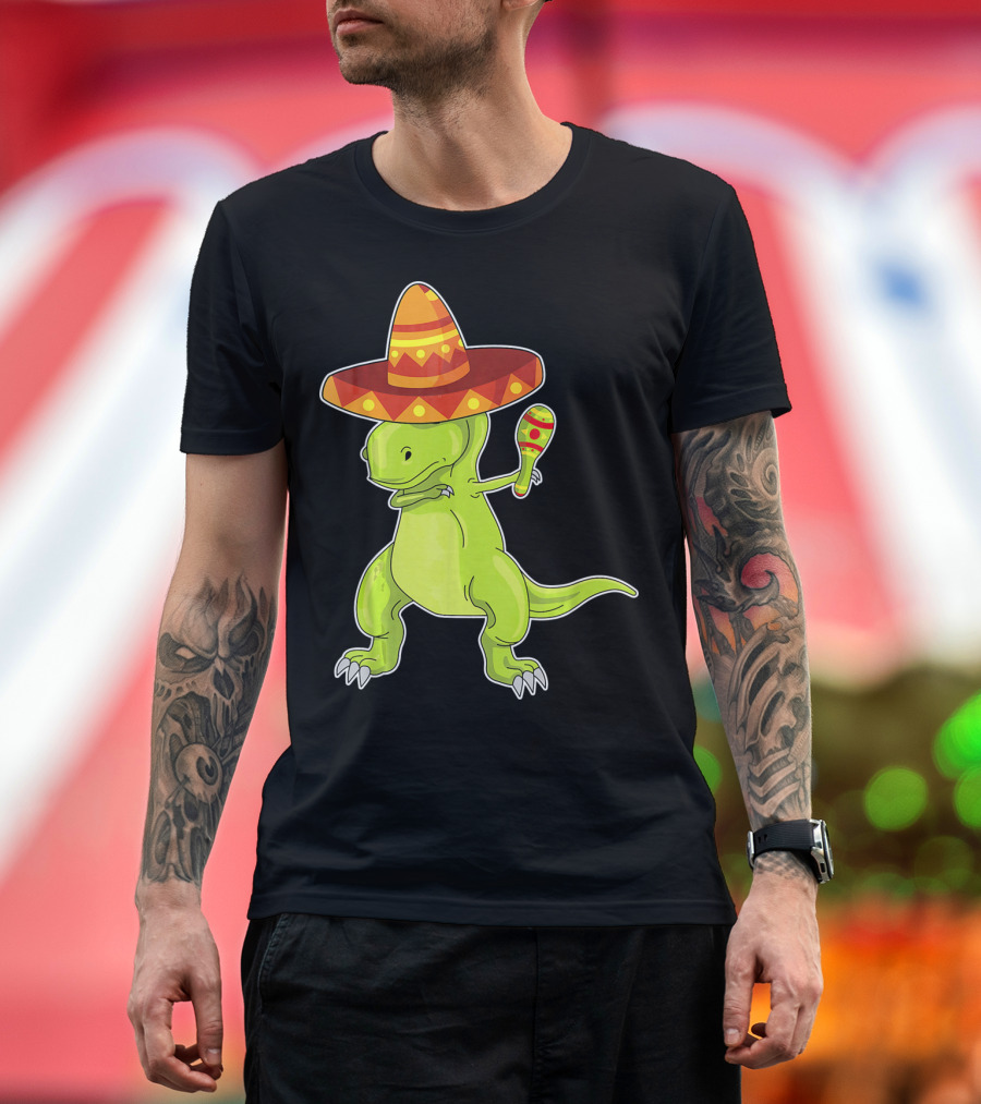 Cinco De Mayo Dinosaur Funny Mexican Sombrero Maracas T-Shirt