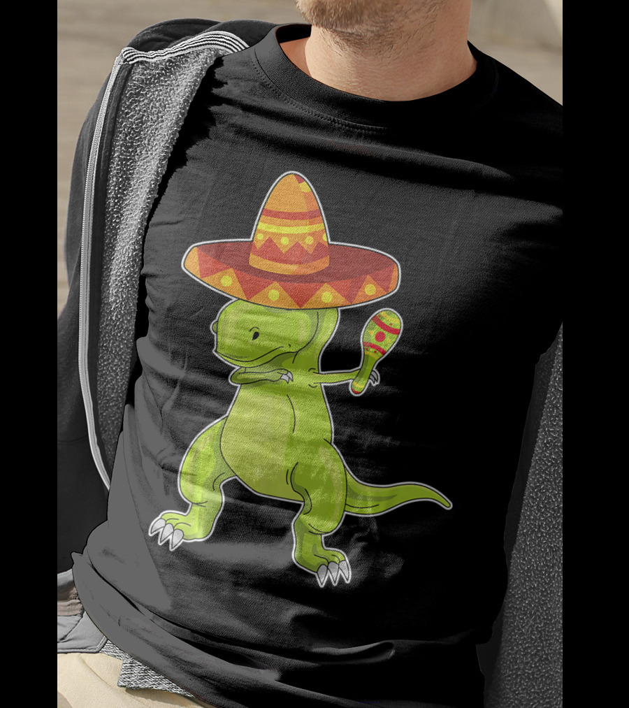 Cinco De Mayo Dinosaur Funny Mexican Sombrero Maracas T-Shirt