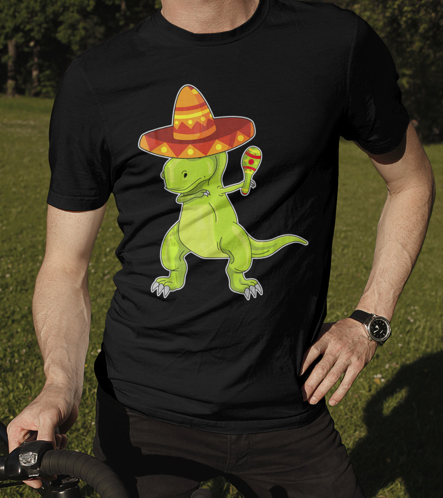 Cinco De Mayo Dinosaur Funny Mexican Sombrero Maracas T-Shirt