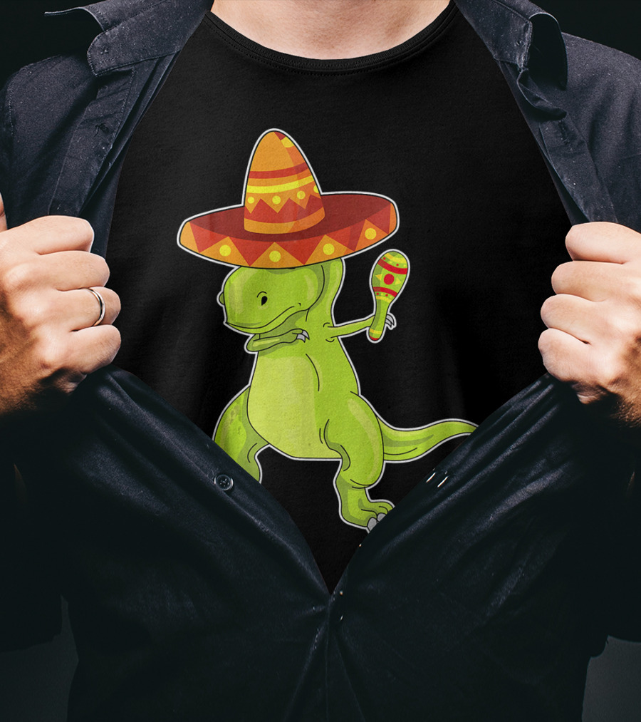 Cinco De Mayo Dinosaur Funny Mexican Sombrero Maracas T-Shirt