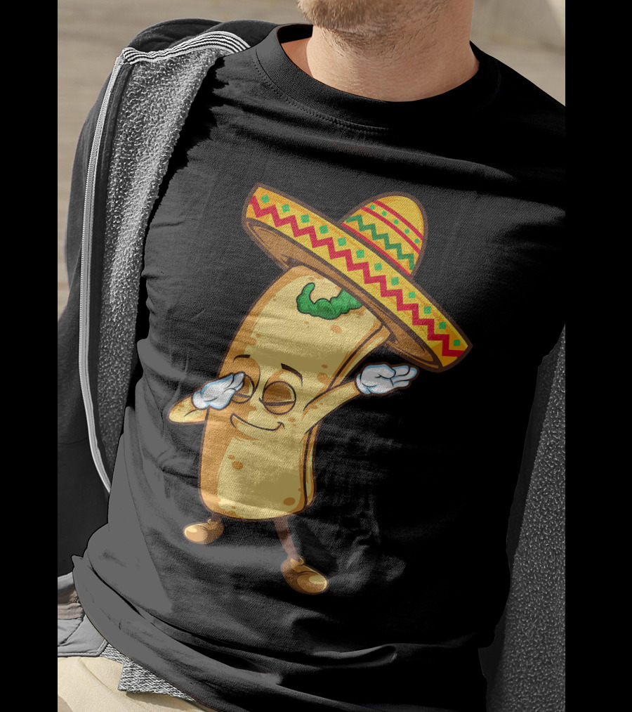 Funny Dabbing Burrito Mexican Cinco De Mayo Sombrero Cartoon T-Shirt