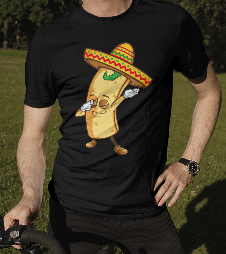 Funny Dabbing Burrito Mexican Cinco De Mayo Sombrero Cartoon T-Shirt