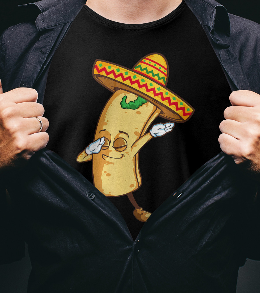 Funny Dabbing Burrito Mexican Cinco De Mayo Sombrero Cartoon T-Shirt