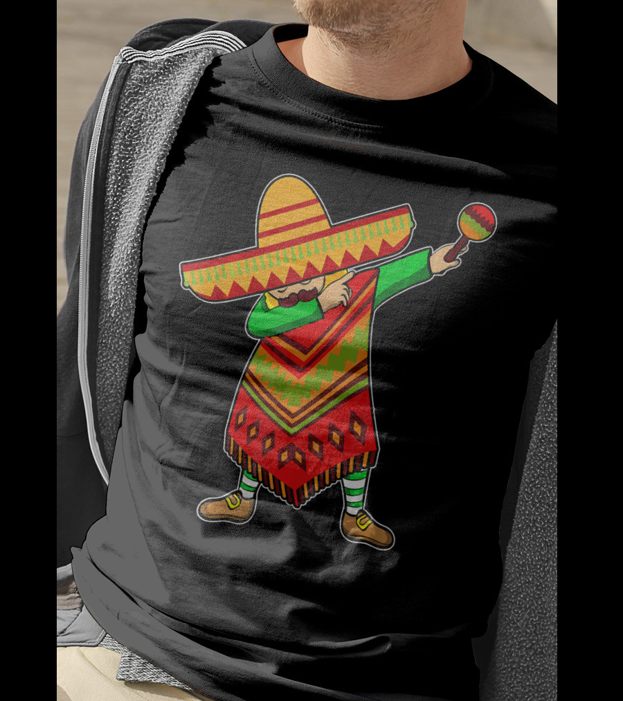 Cinco De Mayo Sombrero Poncho Dab With Maraca T-Shirt