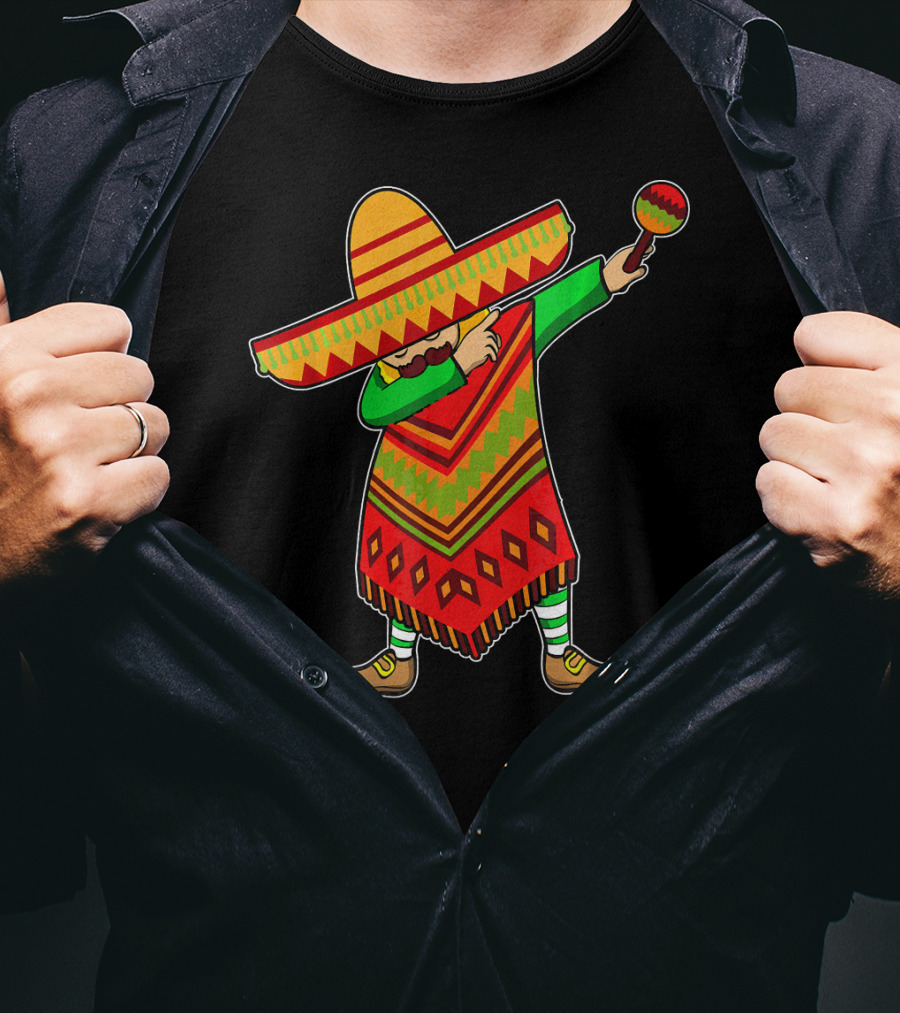 Cinco De Mayo Sombrero Poncho Dab With Maraca T-Shirt