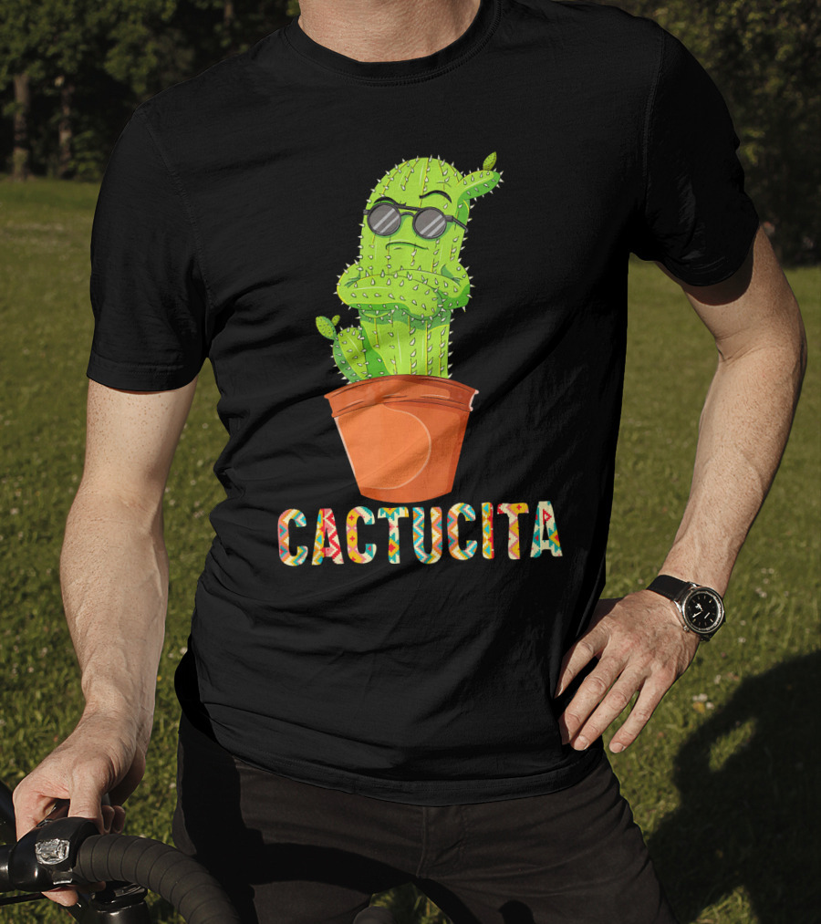 Mamacita Cactus Cactucita Cinco De Mayo Cactus With Sunglasses In Pot T-Shirt