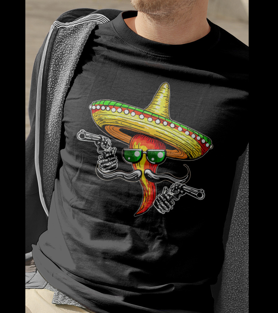 Sombrero Chili Gunslinger Cinco De Mayo Drinko Fiesta T-Shirt