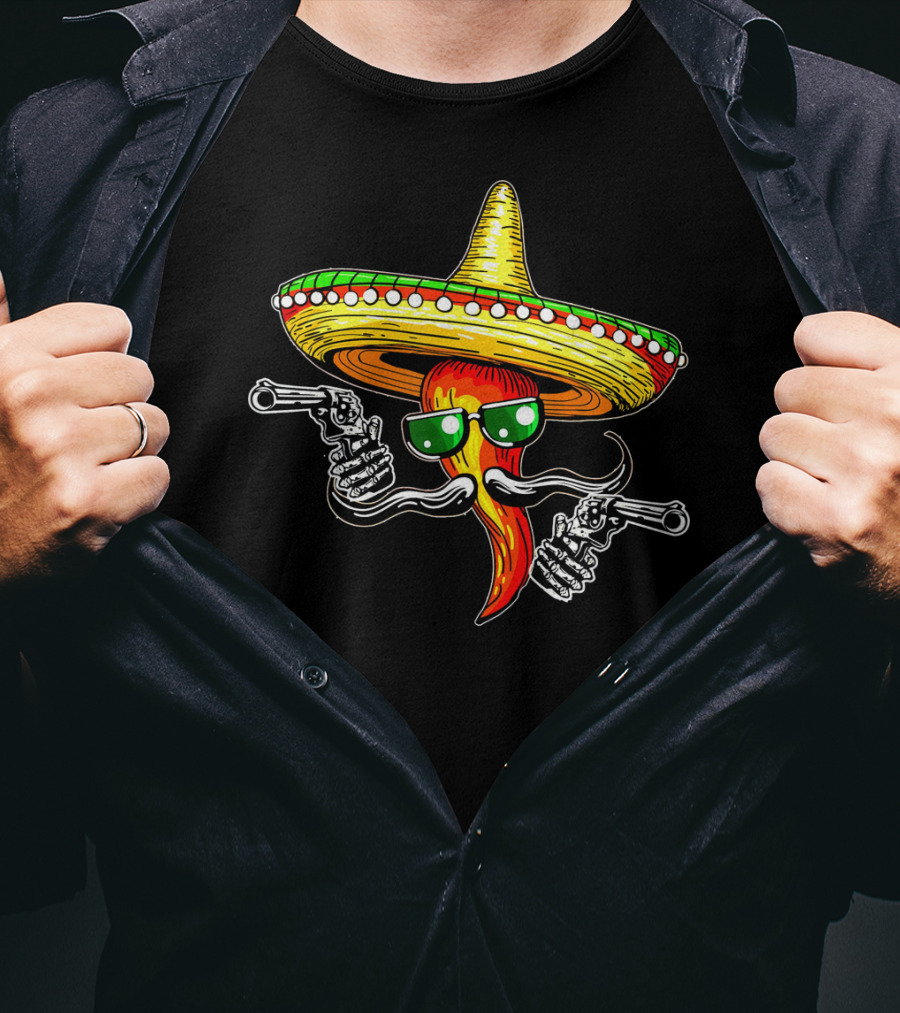 Sombrero Chili Gunslinger Cinco De Mayo Drinko Fiesta T-Shirt