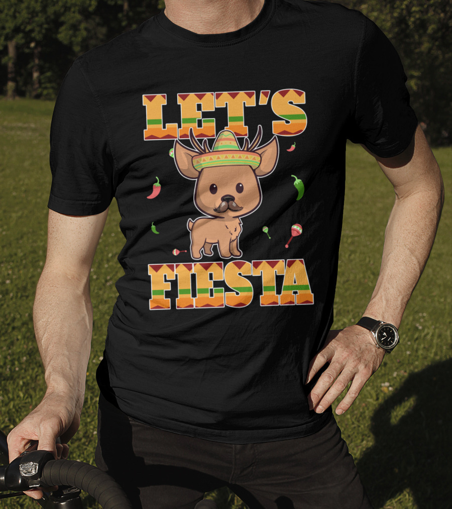 Let's Fiesta Deer Cinco De Mayo Mexican Sombrero Peppers Maracas T-Shirt