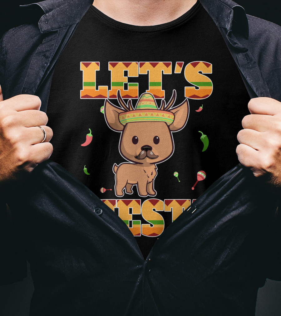 Let's Fiesta Deer Cinco De Mayo Mexican Sombrero Peppers Maracas T-Shirt