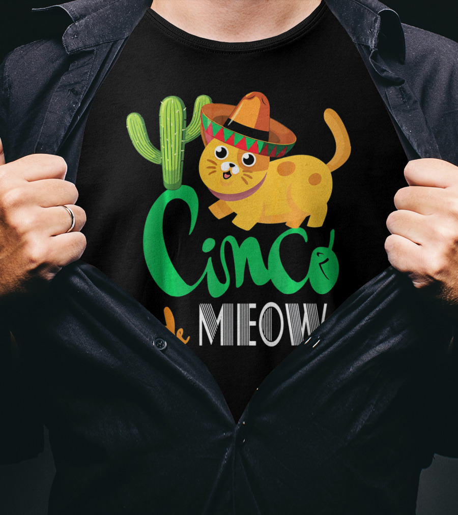 Cinco De Meow Cat Cactus Sombrero Mexico Cinco De Mayo T-Shirt