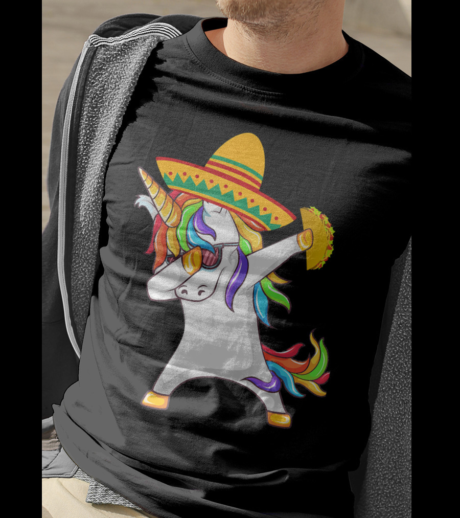 Unicorn Taco Sombrero Dab Funny Alpaca Mexican Cinco De Mayo T-Shirt