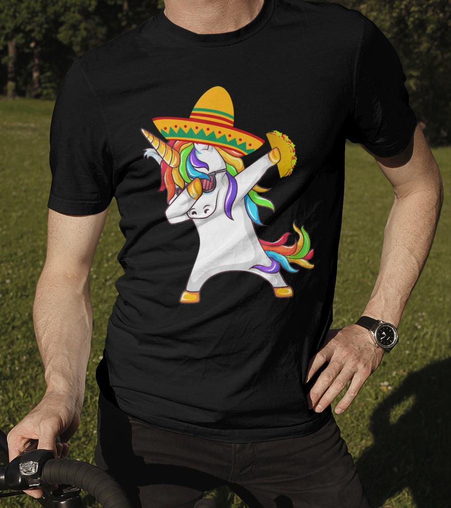 Unicorn Taco Sombrero Dab Funny Alpaca Mexican Cinco De Mayo T-Shirt