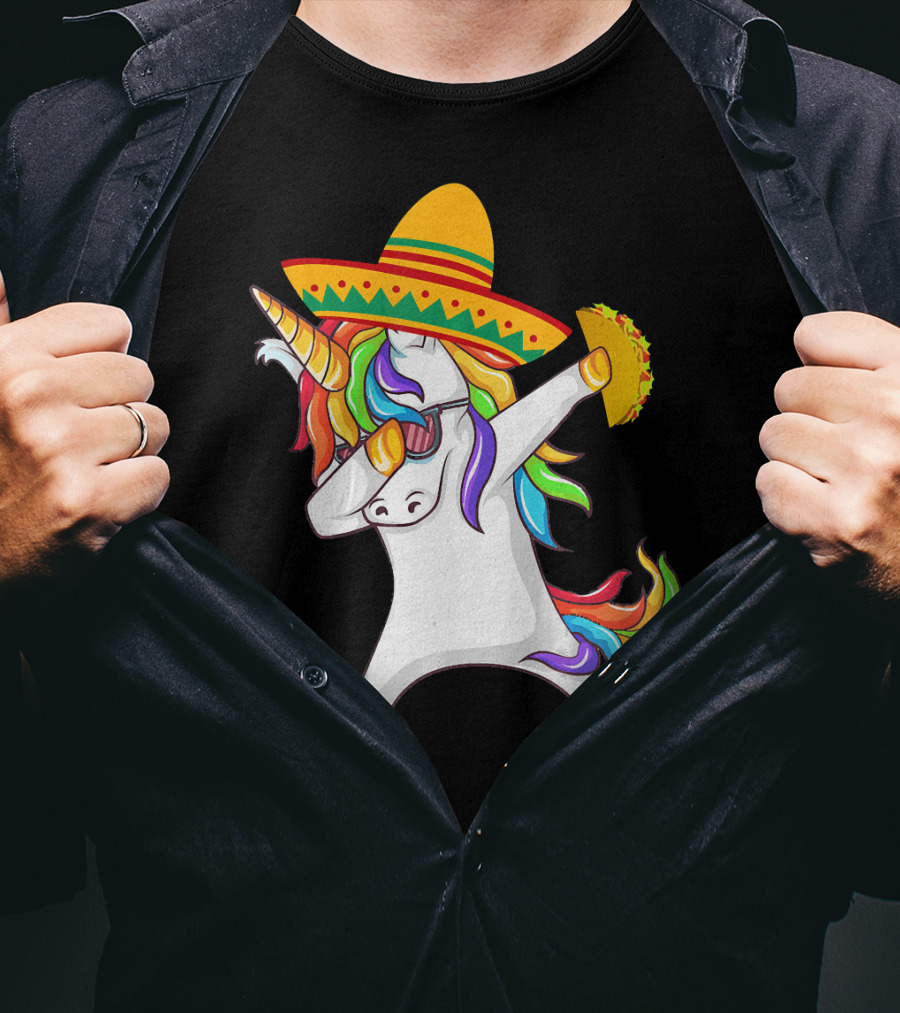 Unicorn Taco Sombrero Dab Funny Alpaca Mexican Cinco De Mayo T-Shirt