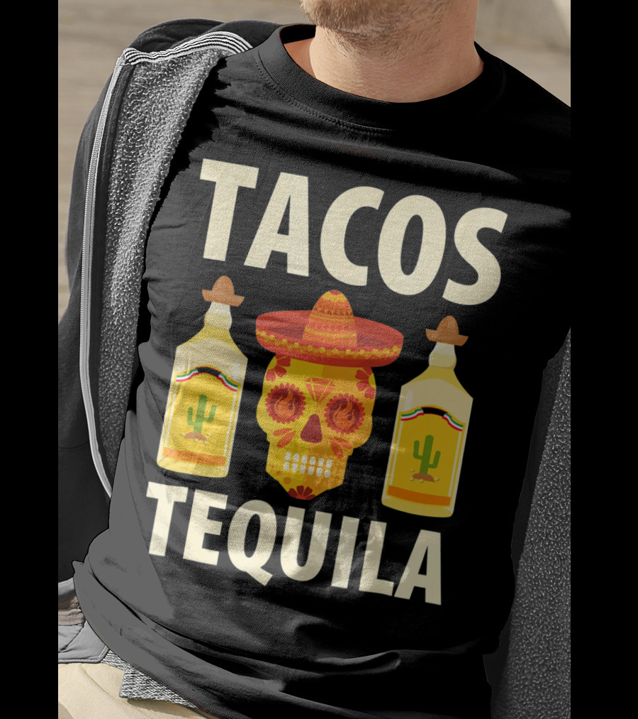 Cinco De Mayo Tacos Tequila Skull And Bottles T-Shirt