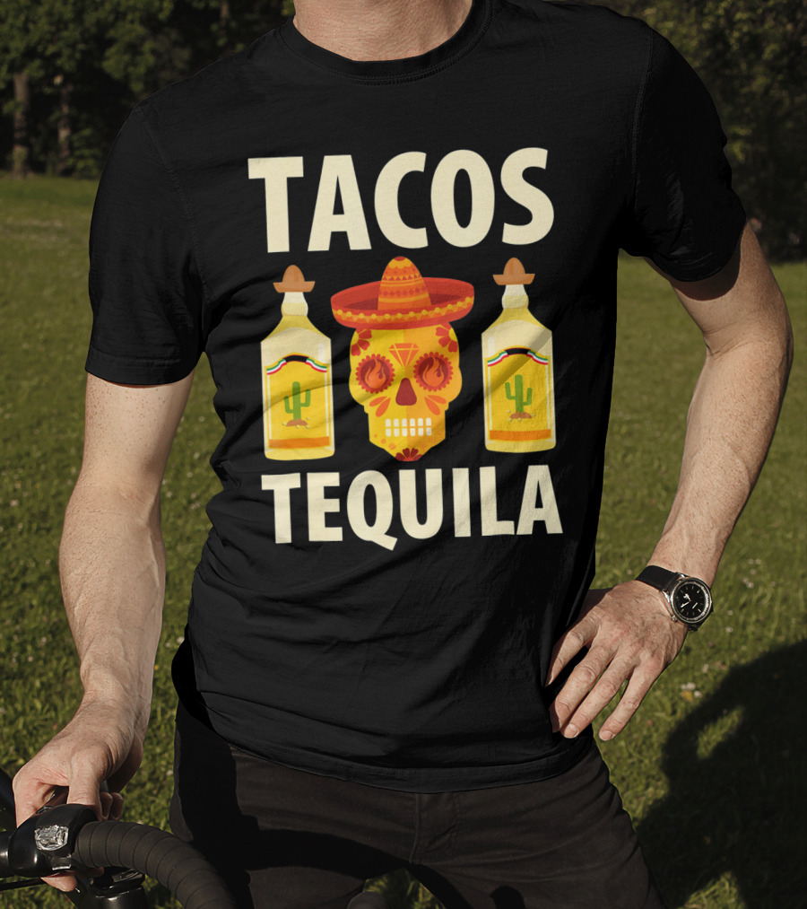 Cinco De Mayo Tacos Tequila Skull And Bottles T-Shirt