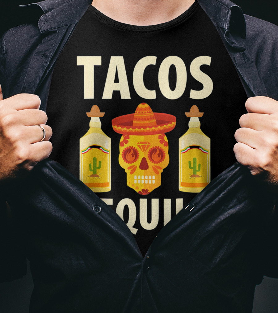 Cinco De Mayo Tacos Tequila Skull And Bottles T-Shirt