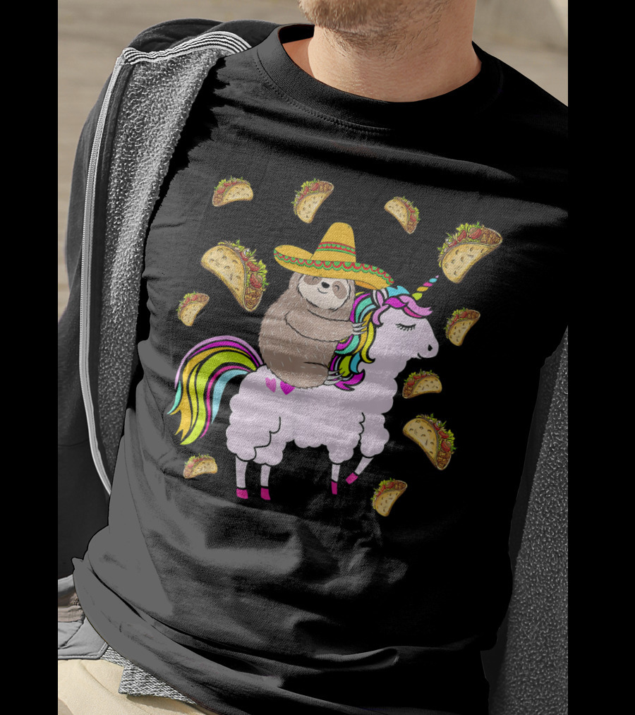 Sloth Riding Llamacorn Unicorn Cinco De Mayo Taco Fiesta T-Shirt