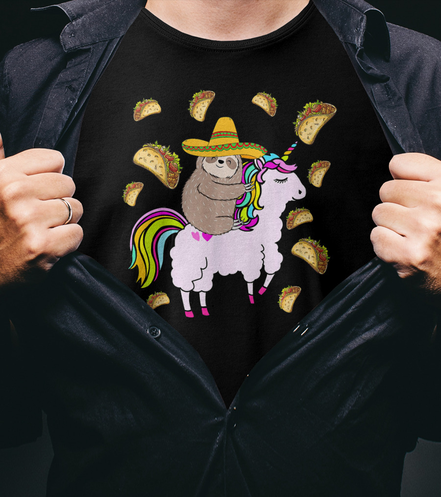 Sloth Riding Llamacorn Unicorn Cinco De Mayo Taco Fiesta T-Shirt