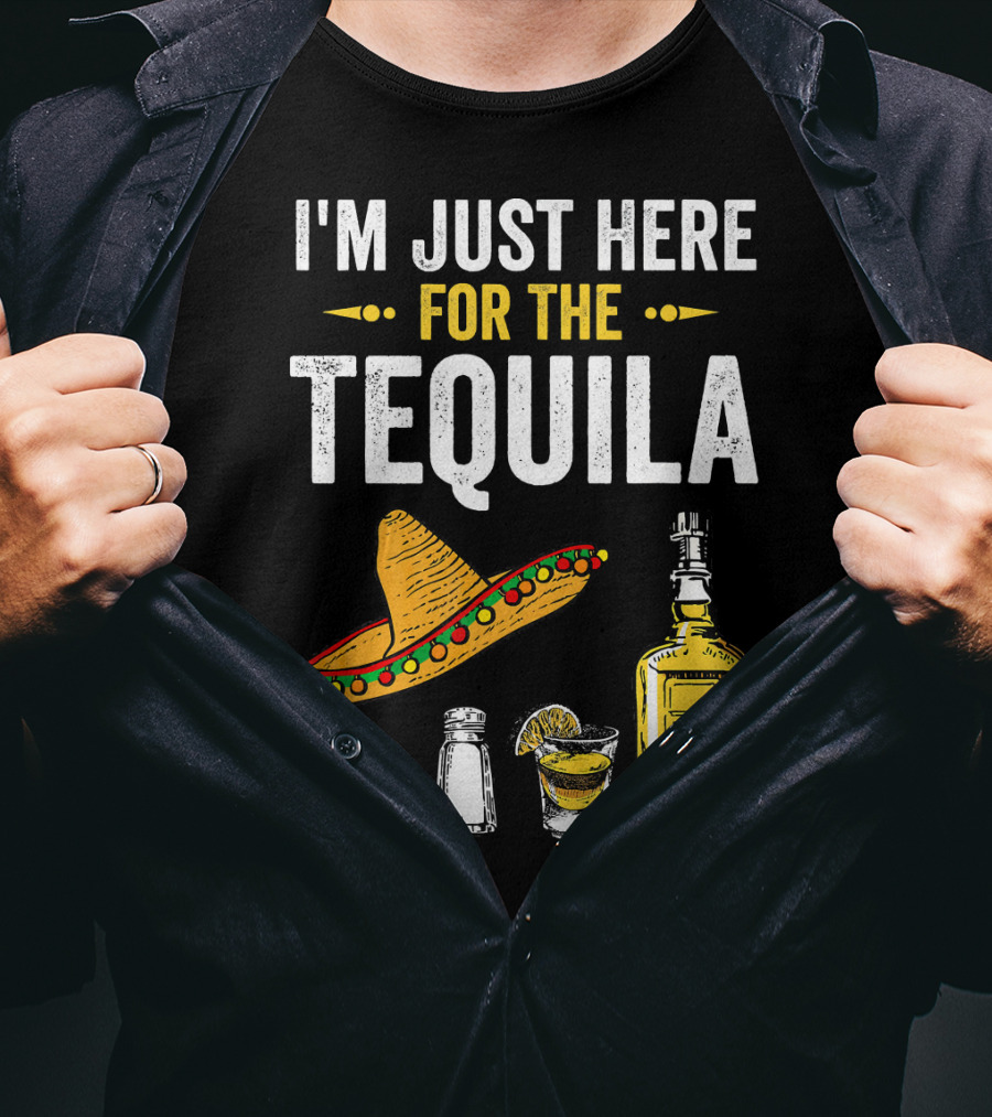 I'm Just Here For The Tequila Sombrero Lime Salt Bottle Shot T-Shirt