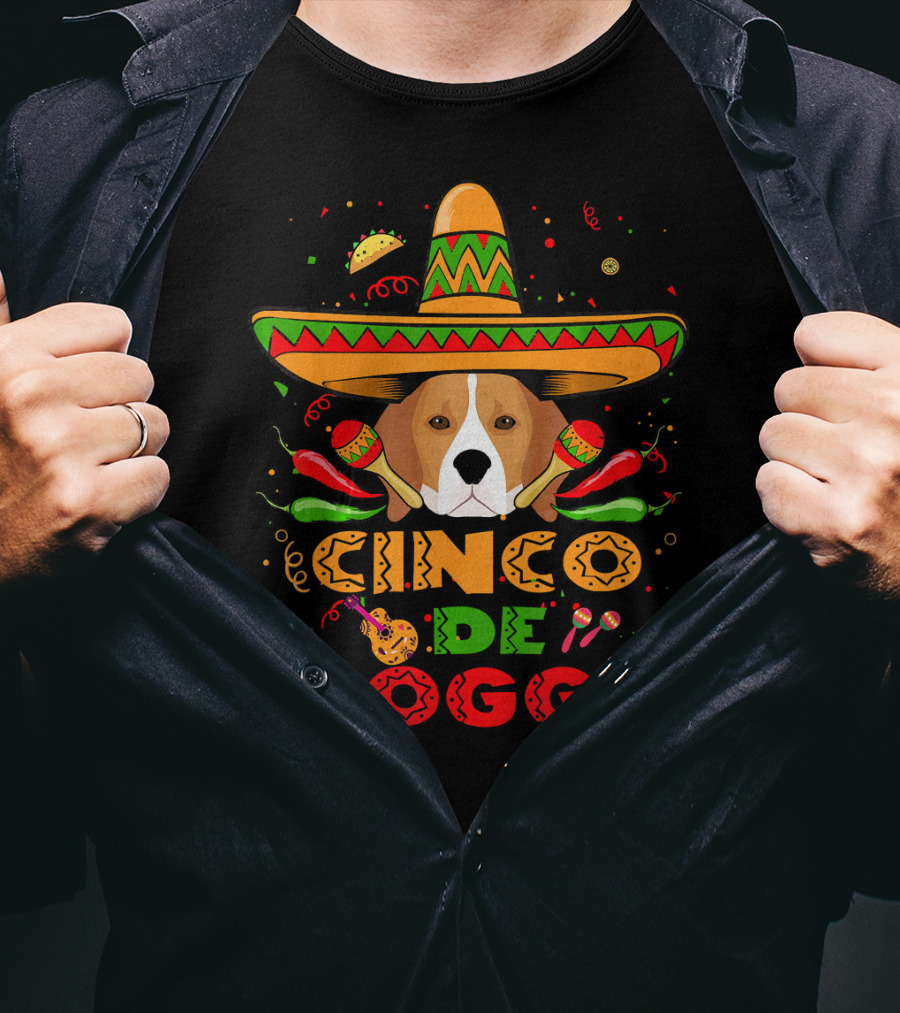 Cinco De Doggo Beagle Sombrero Maracas Peppers Fiesta T-Shirt