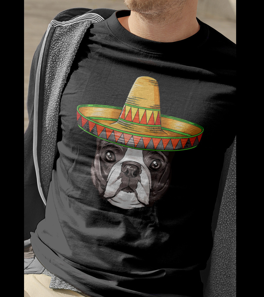 Boston Terrier Cinco De Mayo Sombrero Mexican T-Shirt