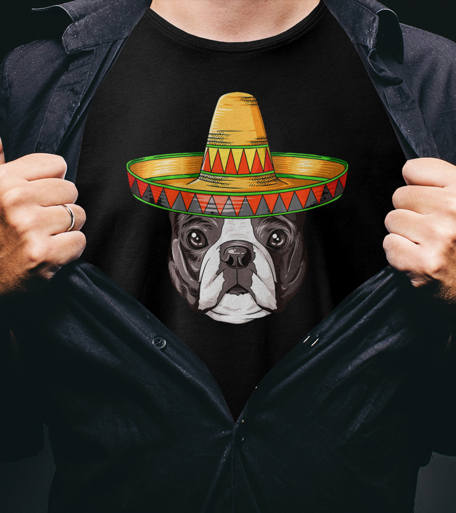 Boston Terrier Cinco De Mayo Sombrero Mexican T-Shirt