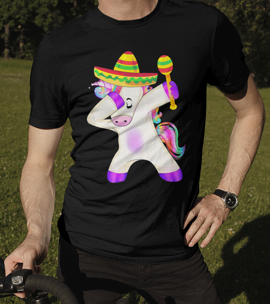 Cinco De Mayo Dabbing Unicorn Sombrero Maracas T-Shirt