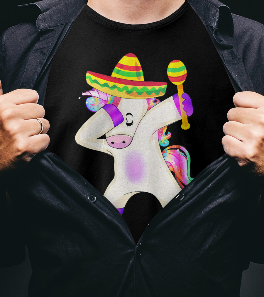Cinco De Mayo Dabbing Unicorn Sombrero Maracas T-Shirt