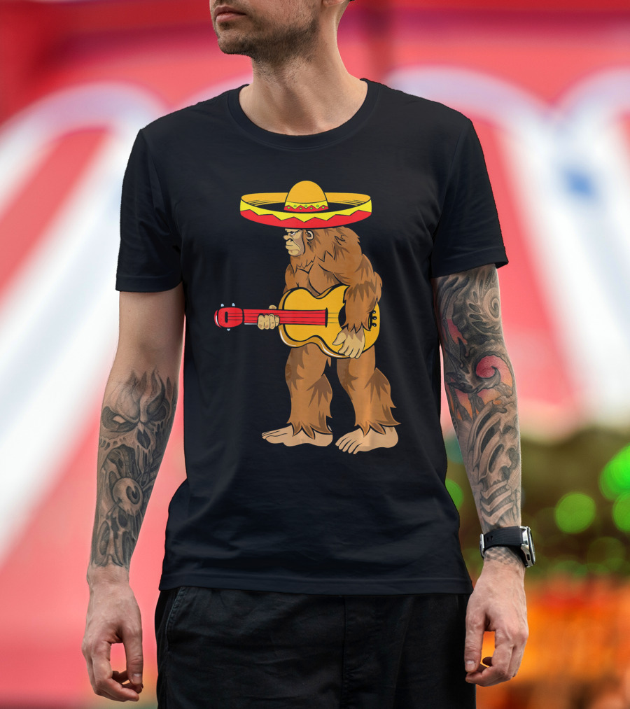 Bigfoot Carrying Guitar Cinco de Mayo Sombrero T-Shirt