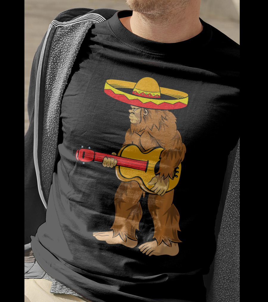 Bigfoot Carrying Guitar Cinco De Mayo Sombrero T-Shirt