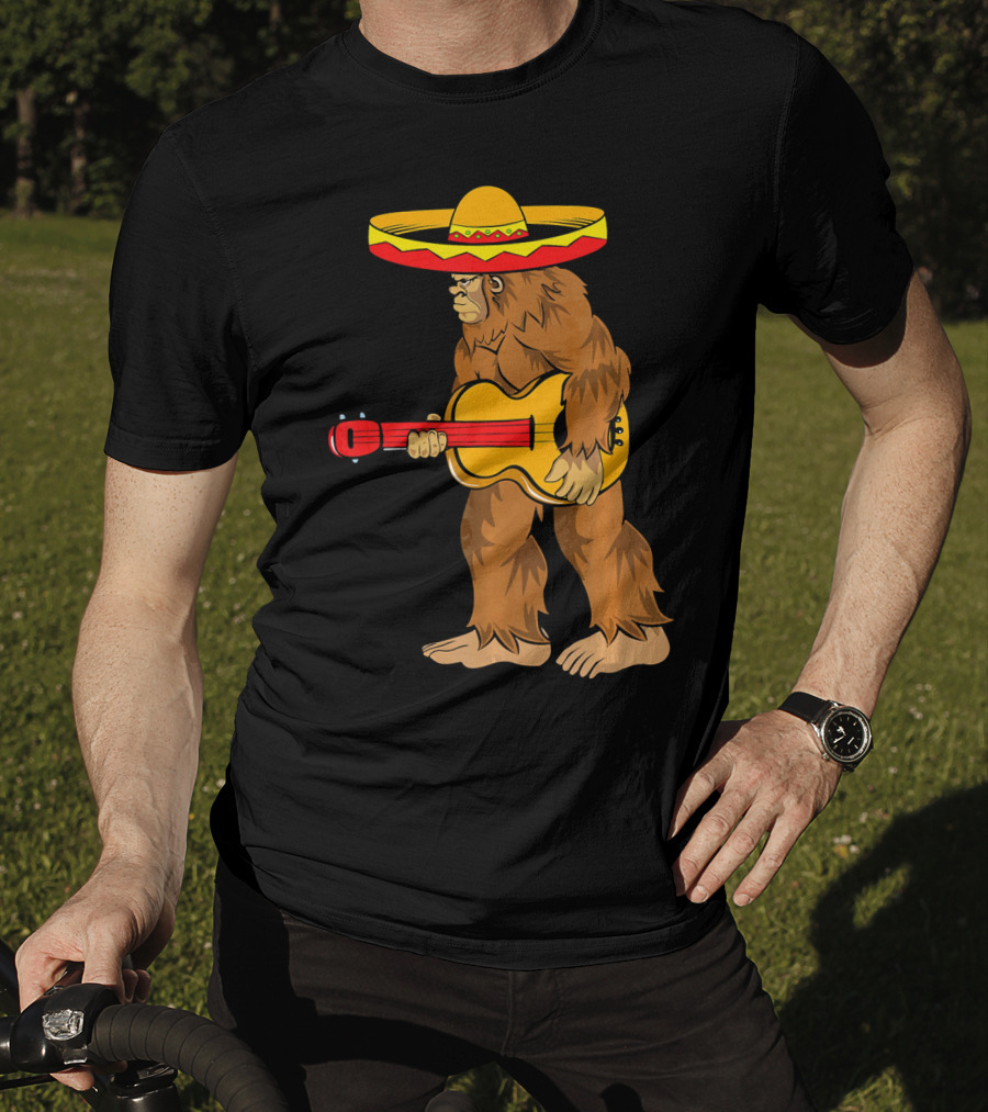 Bigfoot Carrying Guitar Cinco De Mayo Sombrero T-Shirt