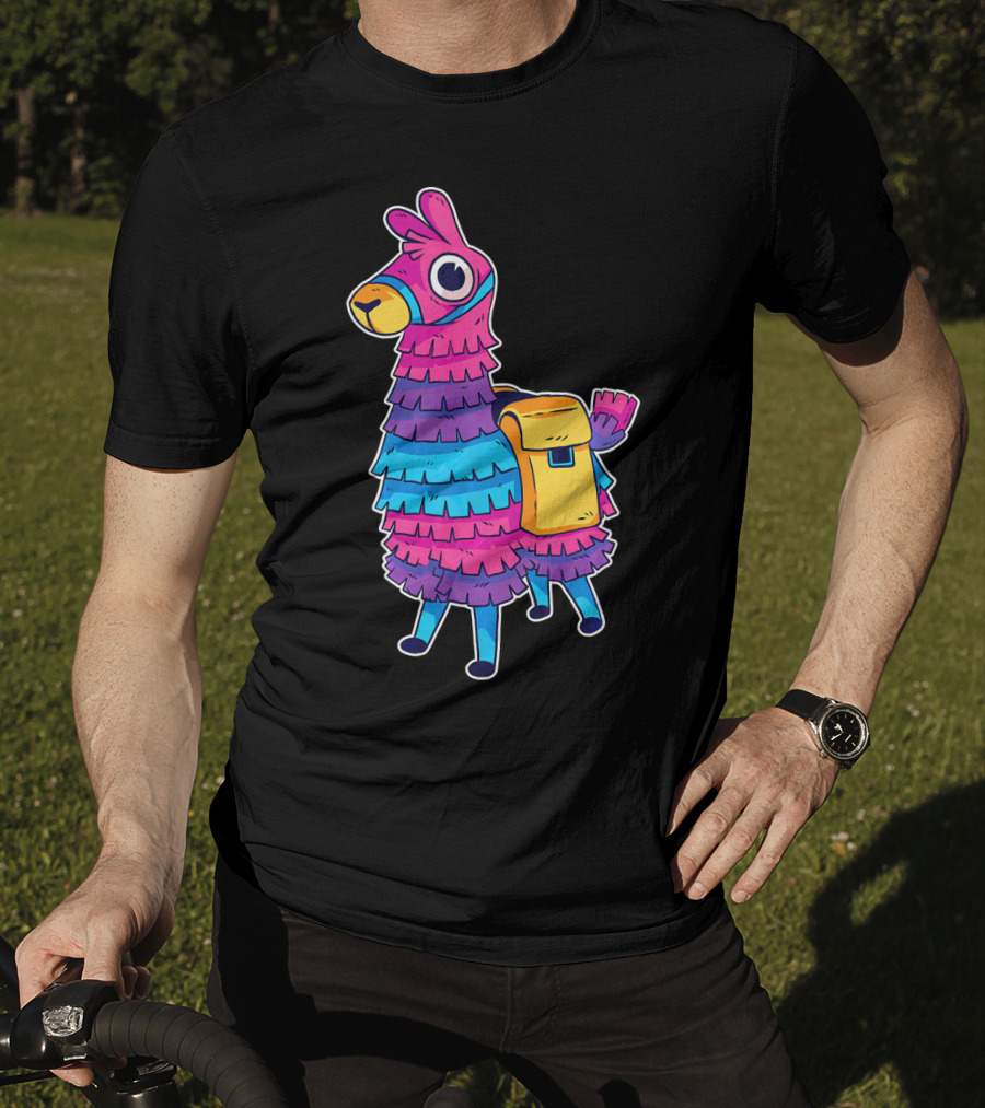 Llama Pinata Funny Festive Fiesta Party With Colorful Backpack T-Shirt