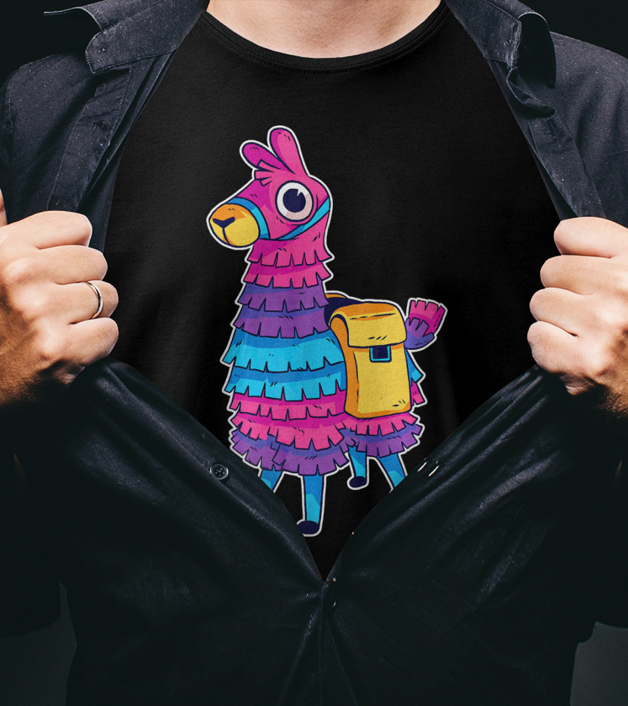 Llama Pinata Funny Festive Fiesta Party With Colorful Backpack T-Shirt