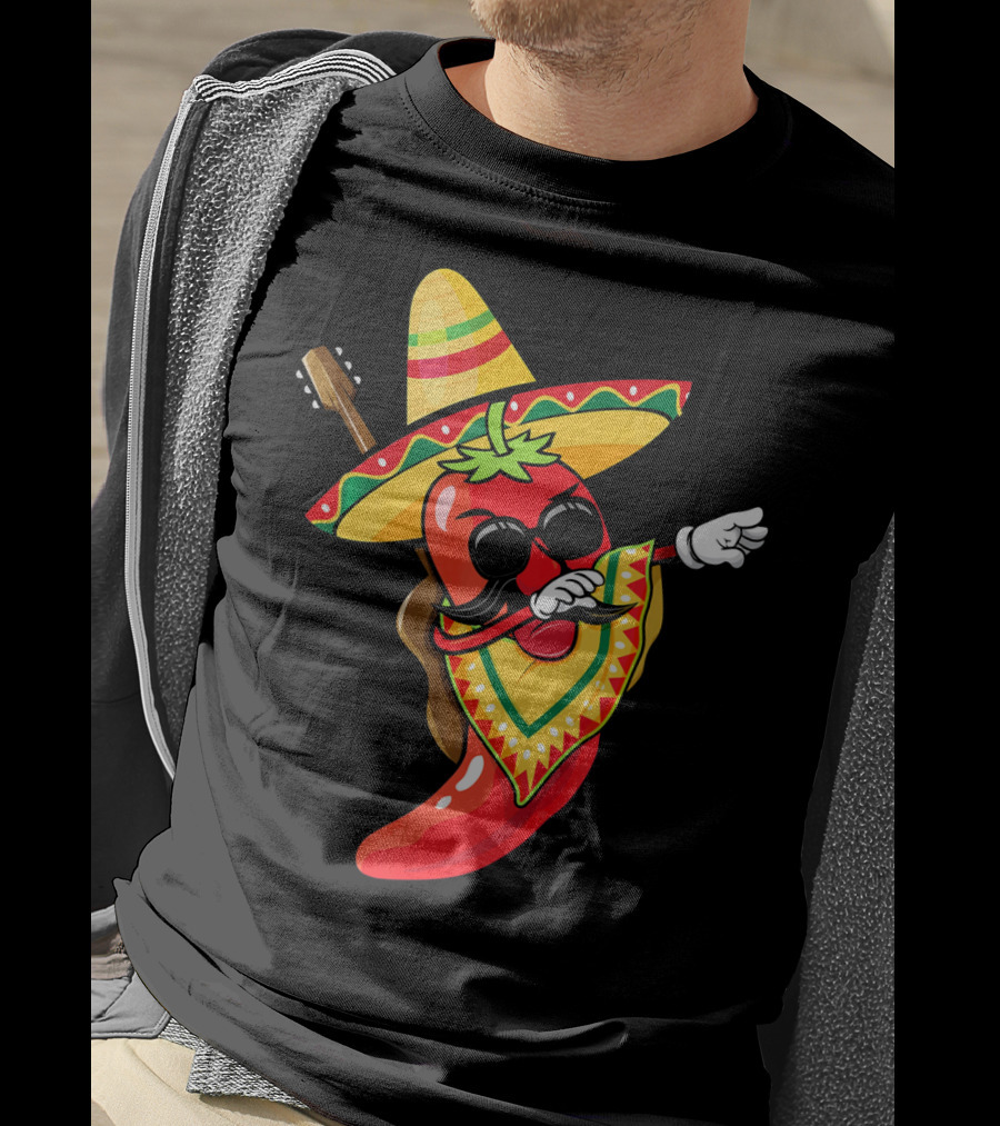 Mexican Poncho Cinco De Mayo Dabbing Jalapeño Sombrero Mustache Guitar T-Shirt