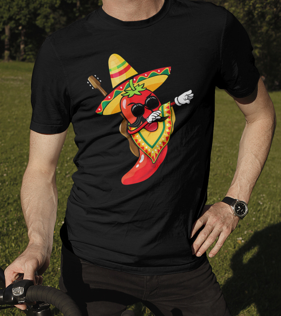 Mexican Poncho Cinco De Mayo Dabbing Jalapeño Sombrero Mustache Guitar T-Shirt