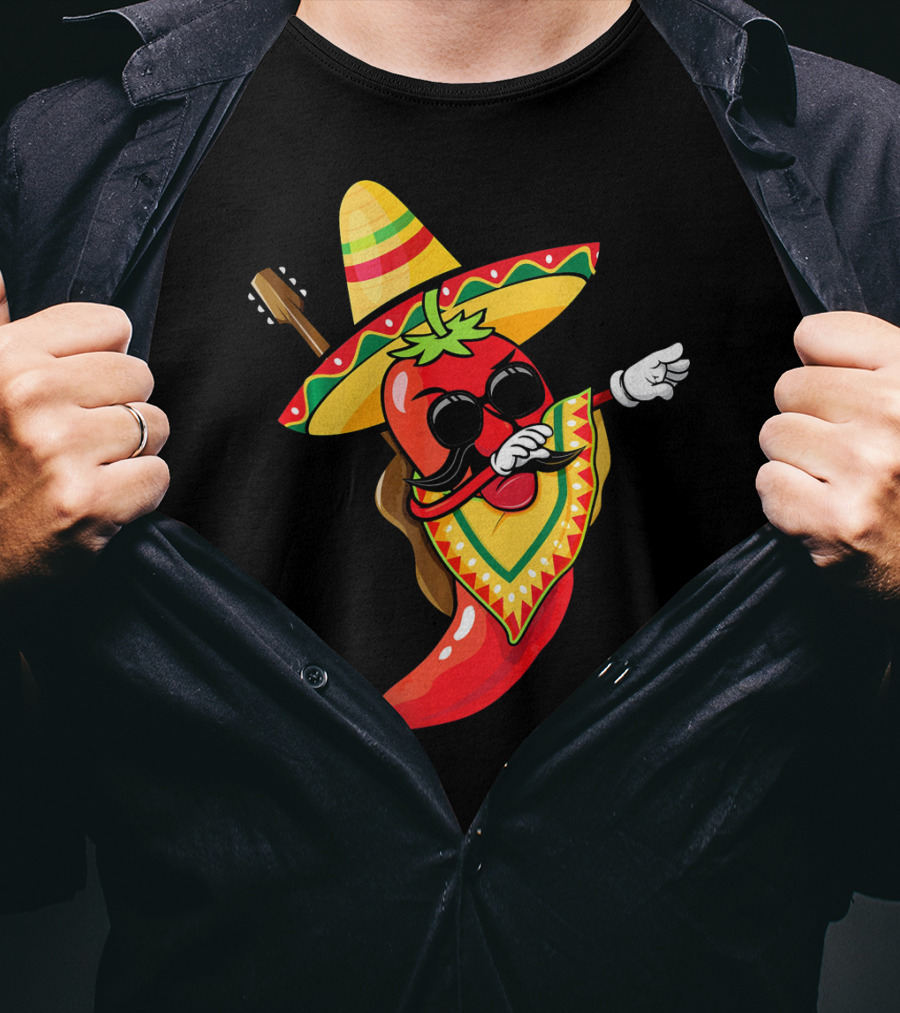 Mexican Poncho Cinco De Mayo Dabbing Jalapeño Sombrero Mustache Guitar T-Shirt