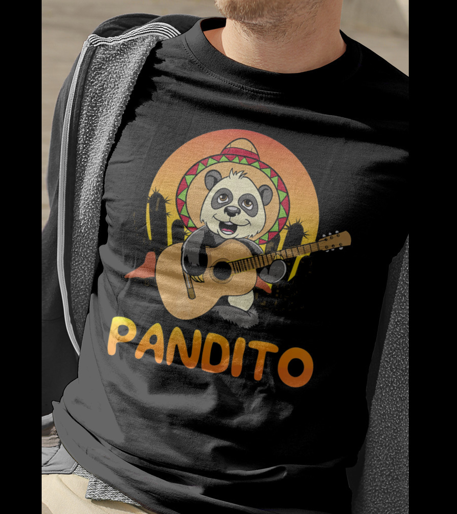 Pandito Funny Mexican Panda With Sombrero And Guitar Fiesta T-Shirt