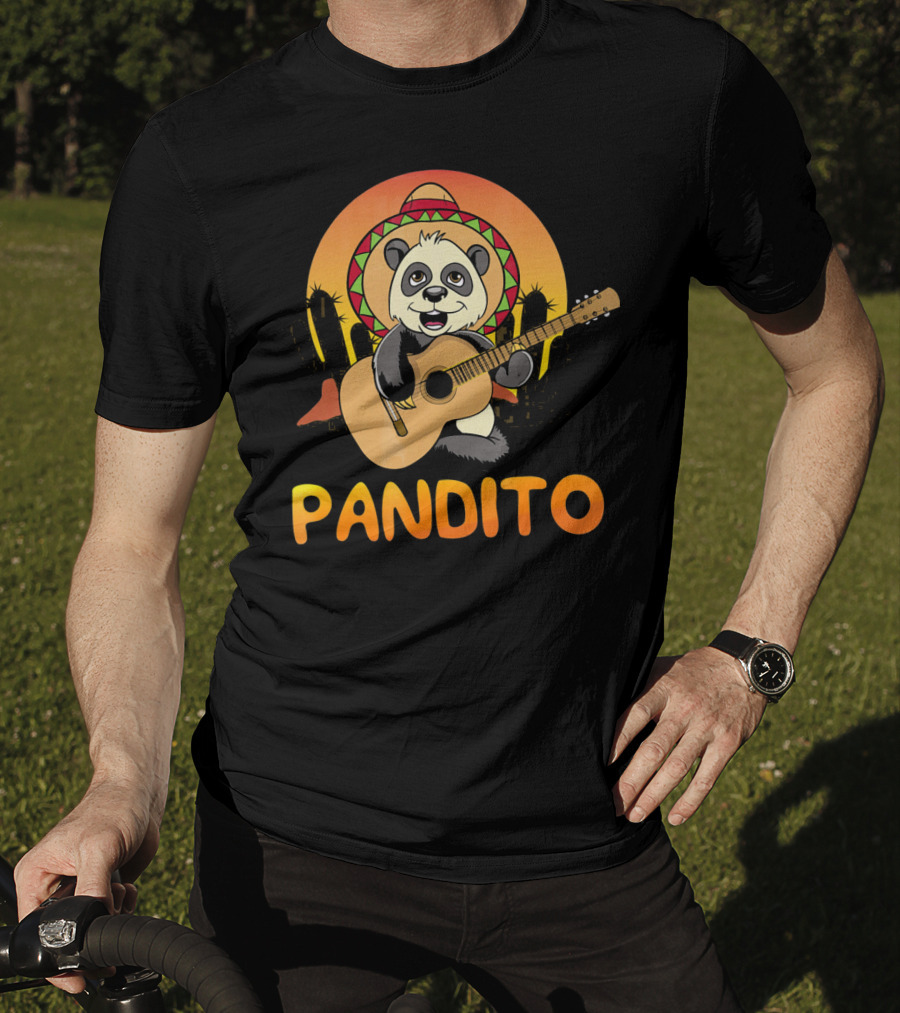 Pandito Funny Mexican Panda With Sombrero And Guitar Fiesta T-Shirt