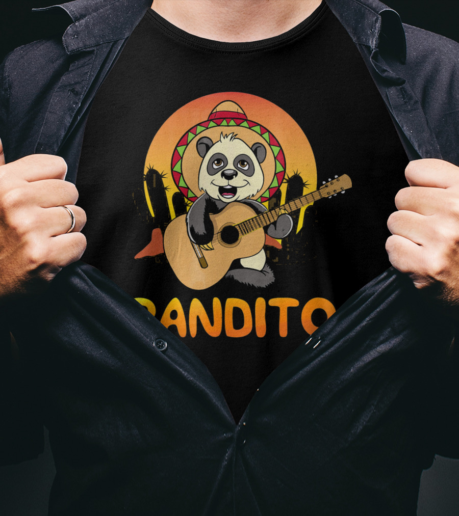 Pandito Funny Mexican Panda With Sombrero And Guitar Fiesta T-Shirt