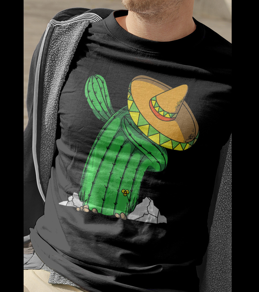 Cinco De Mayo Dabbing Cactus With Sombrero Fun T-Shirt